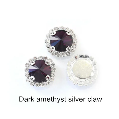 Dark Amethyst-Silver 5 размеров, цветные круглые стразы с кристаллами и пряжкой, Пришивные круглые стразы Rivoli, пришивные стразы для свадьбы, Dess B1074 - Цвет: Dark Amethyst-Silver