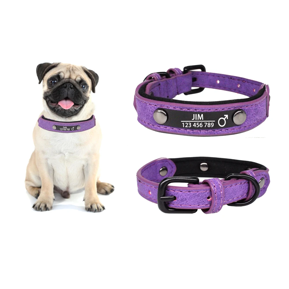 

Dog Collars Personalized ID Tags Pet Custom Engraved Name Cat Leather Collar Necklace For Small Medium Large Dogs Puppy Pitbull