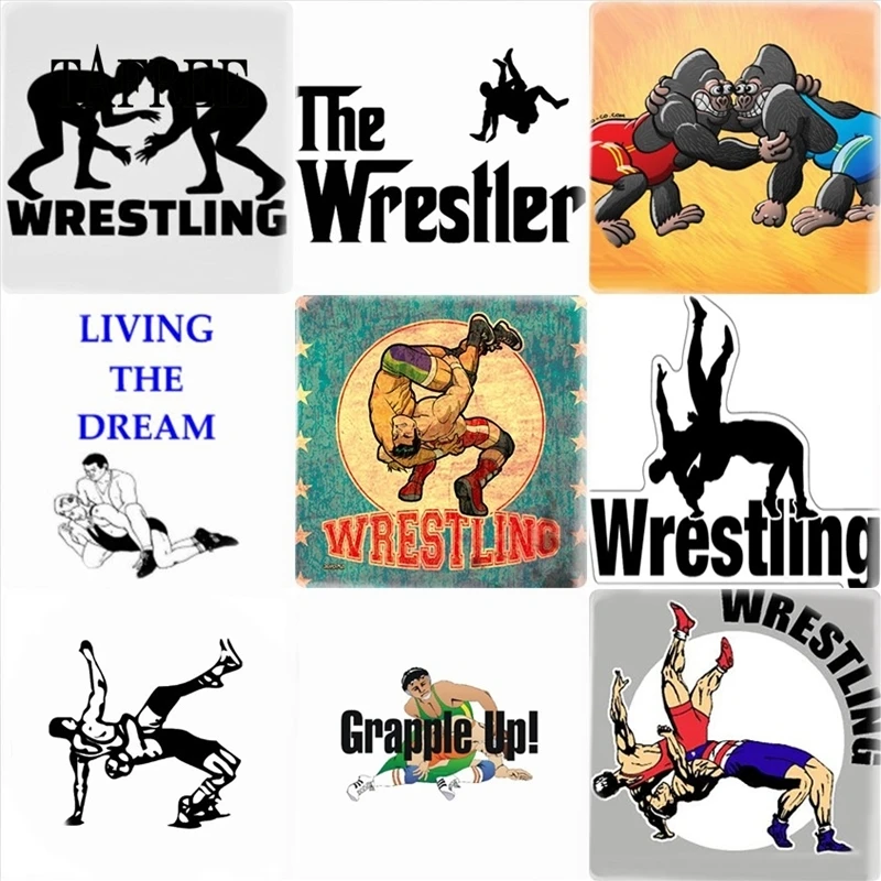 

TAFREE Hot Sale Wrestler Square Glass Cabochon Findings Pendant Settings For Keychain Necklace Judo Sports Jewelry