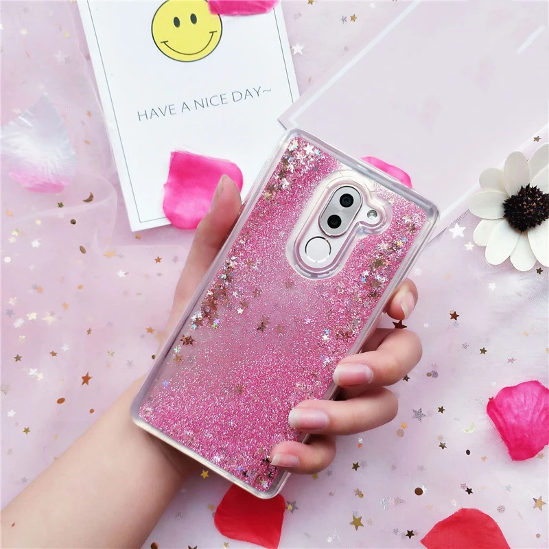 For Huawei Honor P8 P9 Lite P10 Case 8 9 10 V9 Dynamic Liquid Quicksand Soft TPU Heart Stars Shell Blue |
