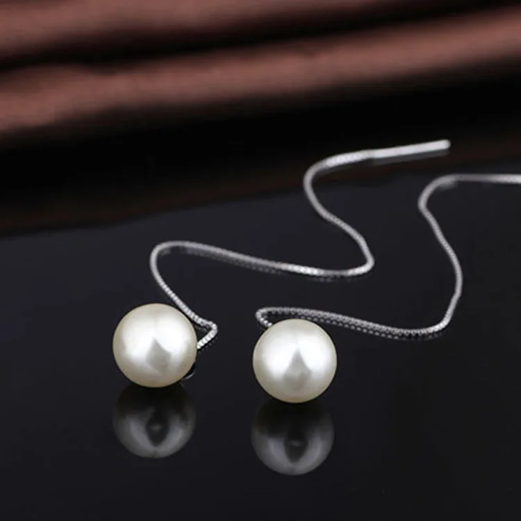 

2021 Real Earrings Brinco Version Of Long Simple Chain Pearl Ear Thread Elegant Temperament Jewelry Manufacturers Wholesale