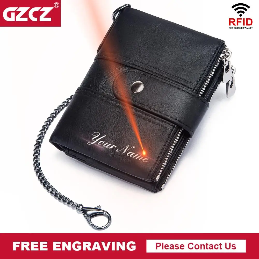 GZCZ 100% натуральная кожа Бесплатная гравировка Rfid кошелек мужские кошельки Crazy Horse
