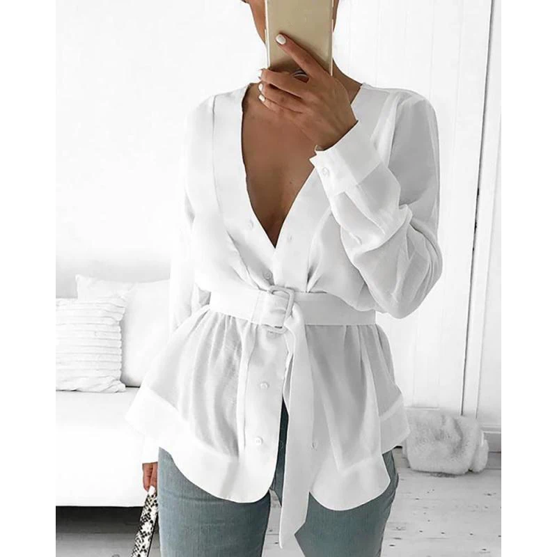 Women Sexy V Neck Long Sleeve White Slim Short Style Windbreaker With Sashes Ladies Casual High Street Jacket Outcoat SJ3521E | Женская