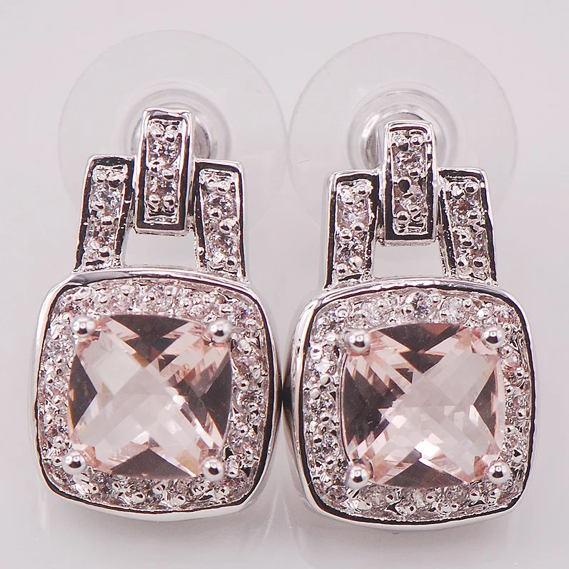 Morganite женские серьги из стерлингового серебра 925 пробы с кристаллами TE463|silver crystal