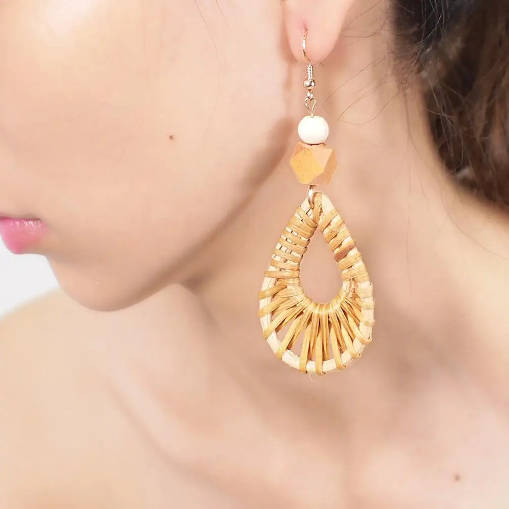 Женские Висячие серьги ручной работы MANILAI длинные массивные из ротанга богемные