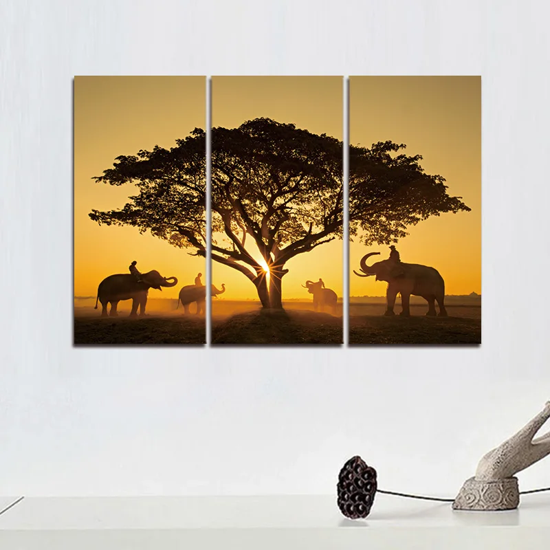 

Modern Printed Sunset Elephant Oil Painting 5 Panel Cuadros Canvas Wall Art for Home Decor Modular Painting Framed