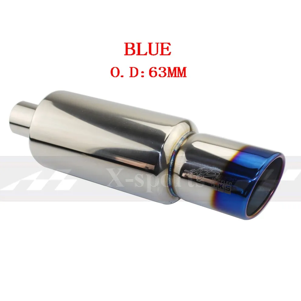 BLUE O.D 63MM Автомобильный мотоцикл Выхлопная система выхлопная труба глушитель наконечник Универсальный нержавеющая сталь ID 51 мм 57 мм 63 мм выход 89 мм Глушитель выхлопная труба - Цвет: BLUE O.D 63MM