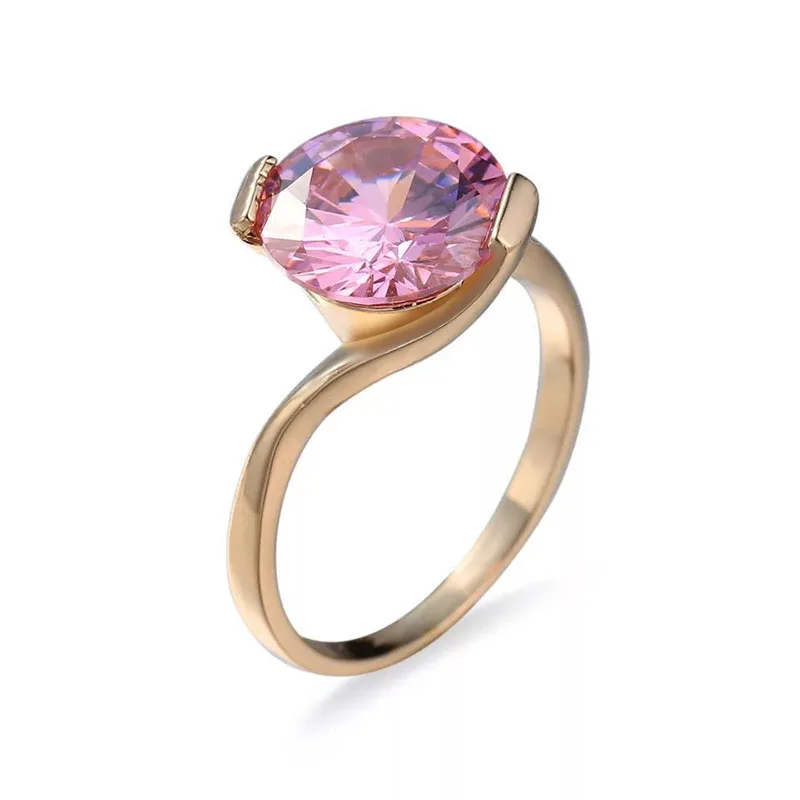 Оптовая продажа (6 шт./упак.) розовый циркон кольца для женщин 10 мм золотой
