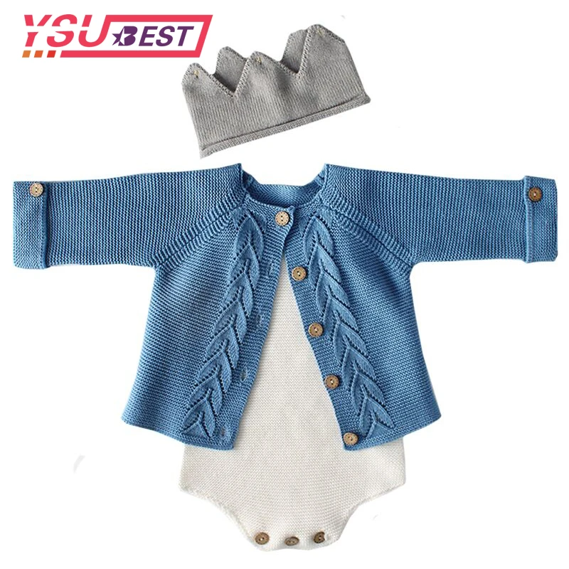 Одежда для маленьких девочек Осенний Вязаный комбинезон новорожденных кардиган
