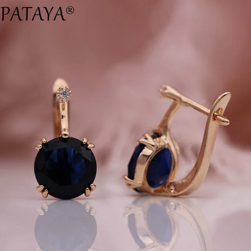 PATAYA 828, акция, новые круглые синие серьги для женщин, модные Благородные Свадебные украшения, 585 розовое золото, натуральный циркон, свисающие серьги