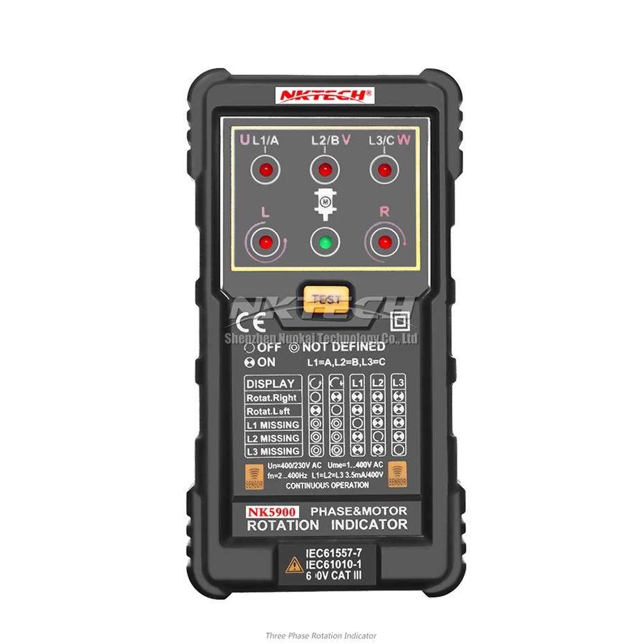 NKTECH NK5900 трехфазный индикатор вращения двигателя, измеритель последовательности, цифровой мультиметр, вращающийся светодиодный индикатор магнитного поля, обратный
