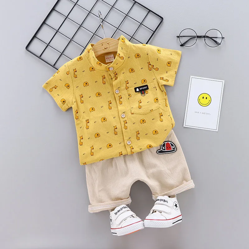 Newborn Baby Boy Clothes Set Toddler Boys Summer Elephant Giraffe Printed Active T-shirt+Pants 2pcs Sport Suit kids Tracksuit |