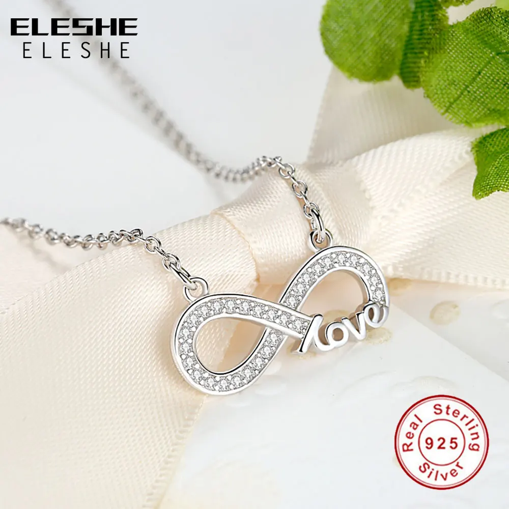 ELESHE,, настоящее 925 пробы, серебро, кубический цирконий, кристалл, бесконечность, подвеска, ожерелья для женщин, модное ювелирное изделие, свадебный подарок
