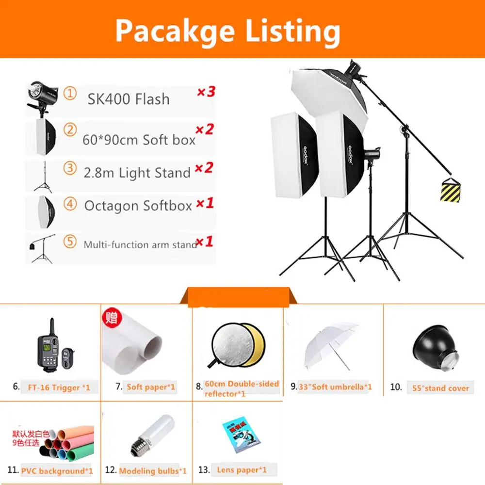 Godox 3x SK400 400Ws фото студия флэш Strobe Light 110 В/220 В с 50 Вт моделирование лампы софтбокс