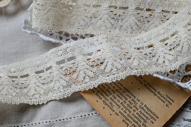 Кружевная бейка Винтаж тонкого хлопка кружевной ткани бежевый выдалбливают