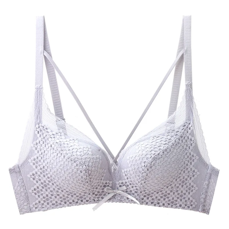 grey bra set Meizimei бюстгальтер с пуш-ап для маленькой груди, комплект для женщин, Кружевной Бюстгальтер bh, сексуальный бюстгальтер для молодых девушек, беспроводной тонкий короткий нижнее белье - Цвет: grey bra set