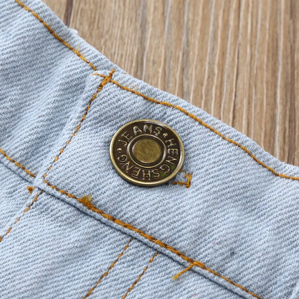 2 шт. жилет с надписью и рваные джинсовые шорты для девочек|Комплекты одежды| |