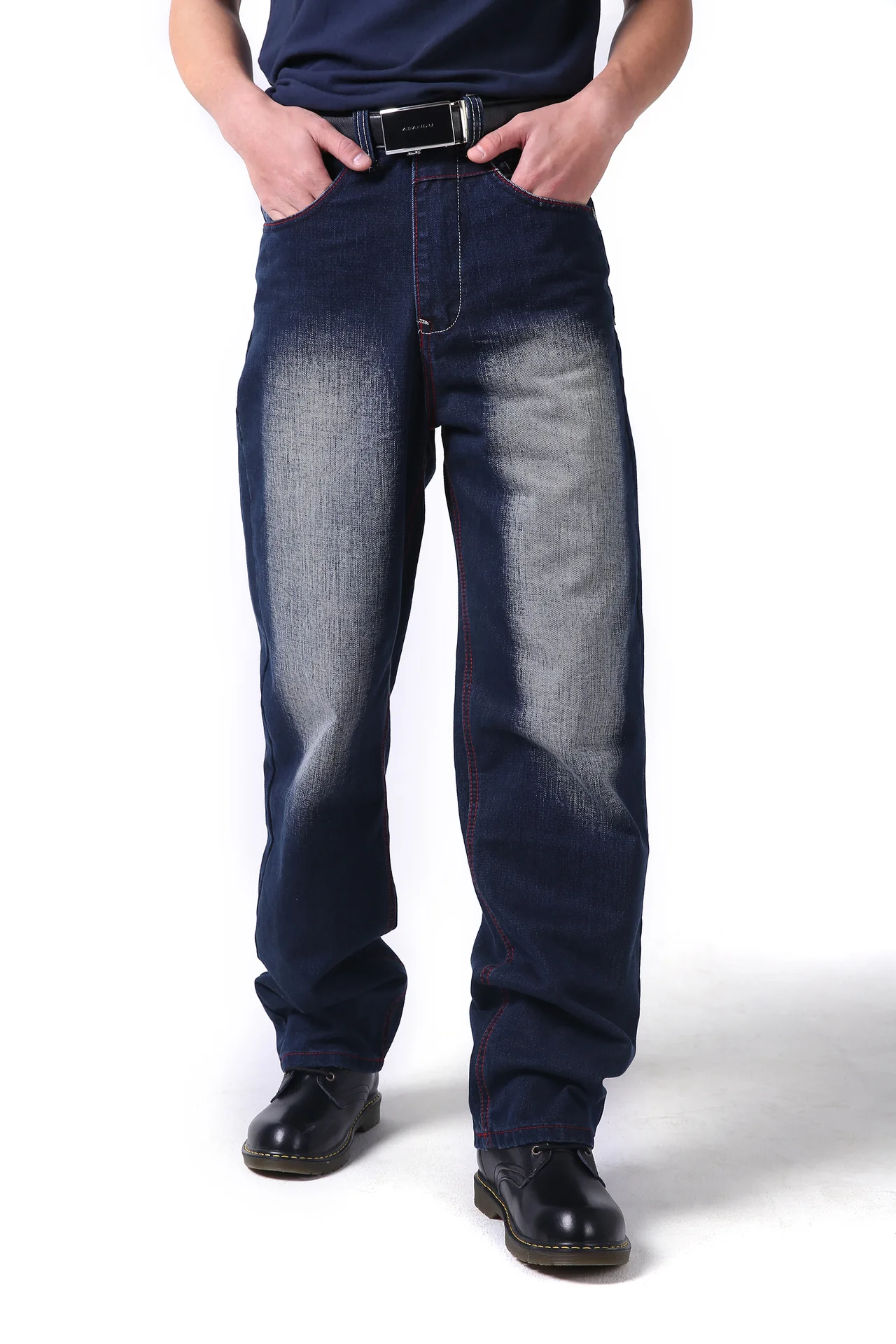 Fashion Men`s Biker Jeans Heavy Duty Multi Pockets Japanese Style Loose Fit Plus Size 30-46 Cargo Denim Pants For Hipster | Мужская