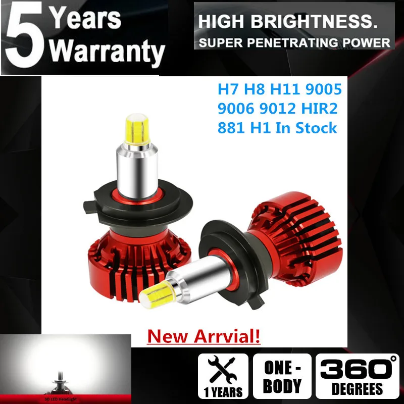 

High Illumiance H7 LED Car Headlight Kit High Quality CSP 6 sided LED Chips H11 9005 H1 H8 9006 9012 Fog Lights HeadLamps Branc