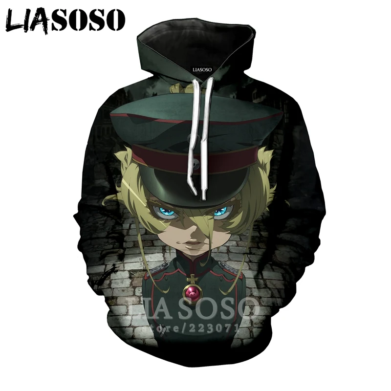 LIASOSO Новинка зимы для мужчин и женщин толстовка с 3D принтом аниме Youjo Senki Saga of Tanya худи Обитель зла Топ пуловер с длинными рукавами B086-9