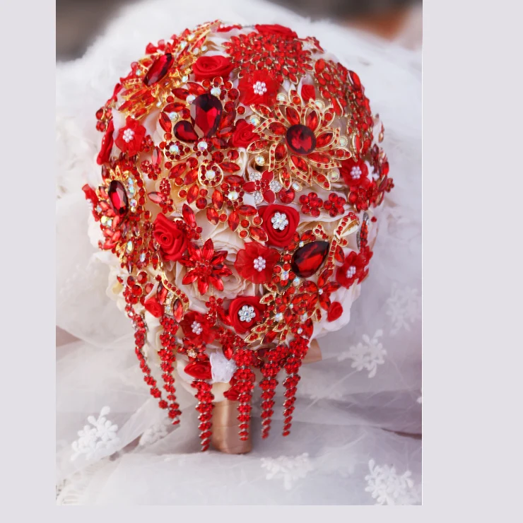 Брошь в форме капли невесты букет на заказ свадебные красные украшения букеты