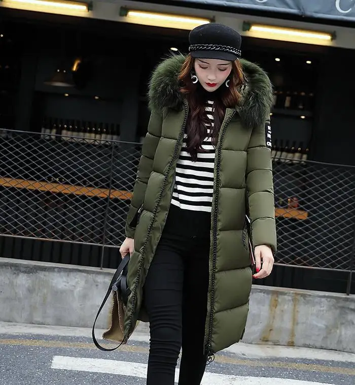 Winter Women Hooded Coat Fur Collar Thicken Warm Long Jacket women's coat girls long slim big fur jacket Down Parka | Женская одежда