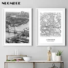 Постер с изображением карты Великобритании, черно-белая Картина на холсте, Декоративные плакаты с картинками для гостиной