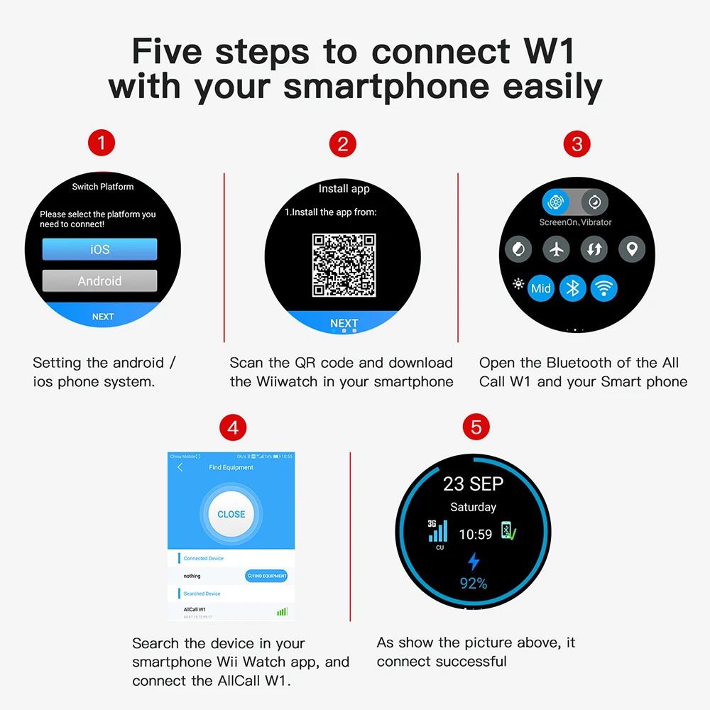 ALLCALL W1 3G/2G Android Smartwatch MTK6580 четырехъядерный 1.3G Гц 2 ГБ/16 ГБ GPS MP4 5 1 BT 4 0 Wifi 3G подключение