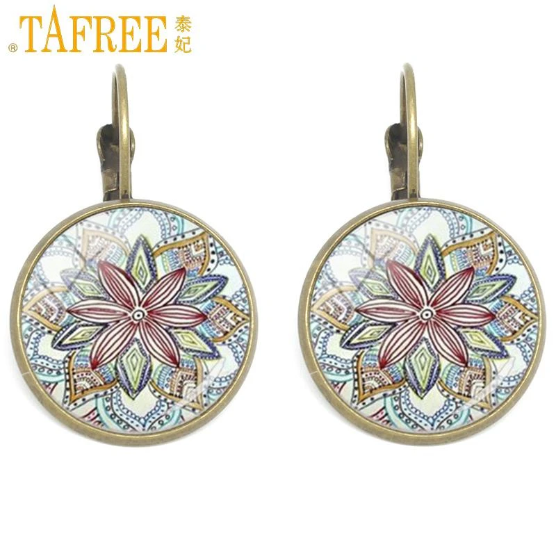 TAFREE 2017 модные серьги для йоги ювелирные изделия Мандала женщин клипсы ушей