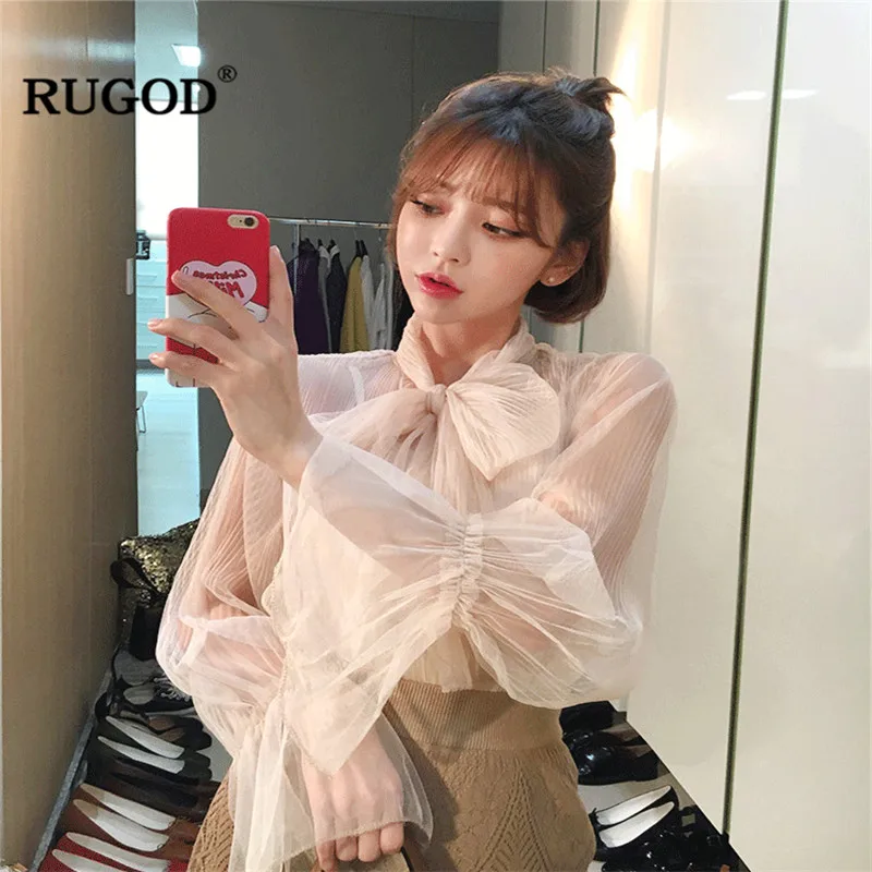 RUGOD/Повседневные Элегантные женские рубашки кружевная блузка с круглым вырезом и