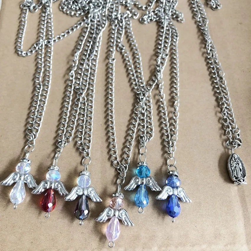 

Handmade crystal beads Angel wings Pendant Necklace for Women Men long chain statement Jewelry Gift