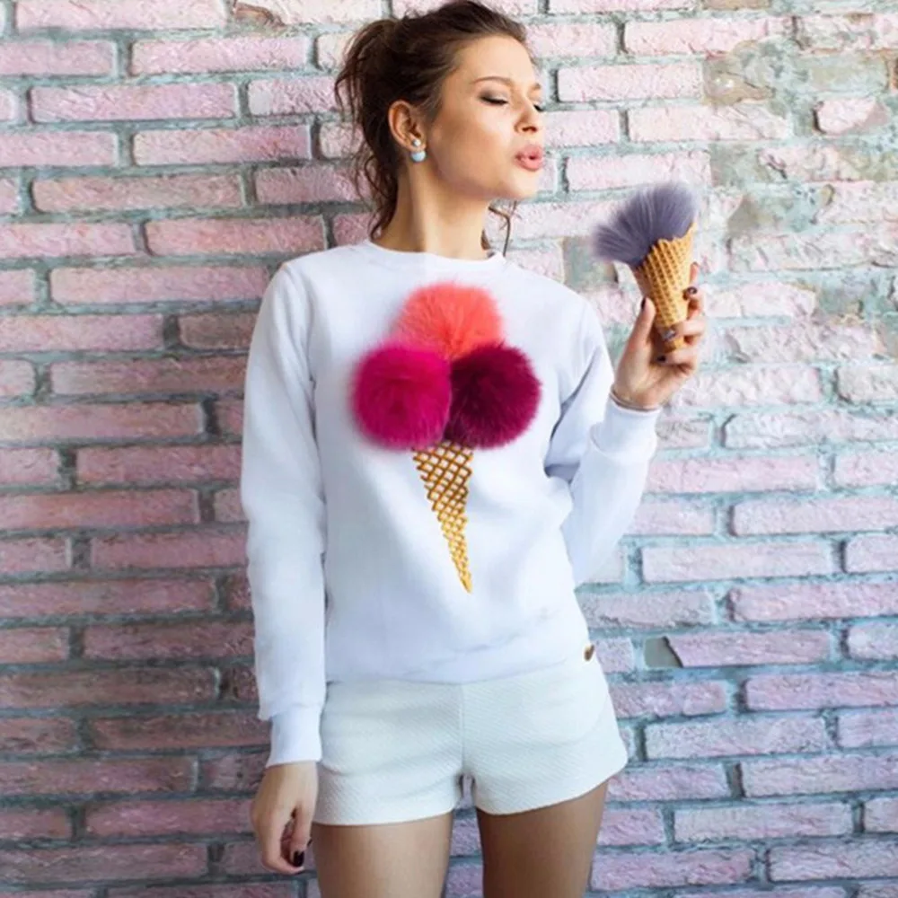 2016 Осень Толстовка Женщины Красочные Плюшевые Мяч С Длинным Рукавом О-Образным