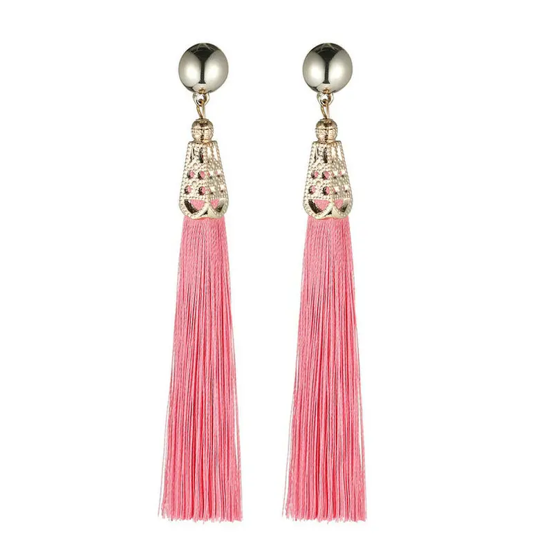 Pink LOVBEAFAS богемные висячие серьги из шелковой ткани винтажные массивные серьги брендовые серьги с кисточками для женщин модные ювелирные изделия - Окраска металла: Pink