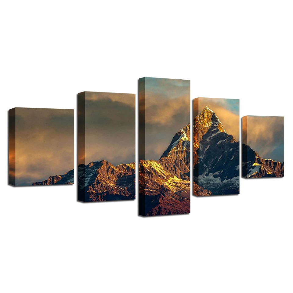 Картина на холсте с изображением заснеженного пейзажа и гор|living room wall art|modular