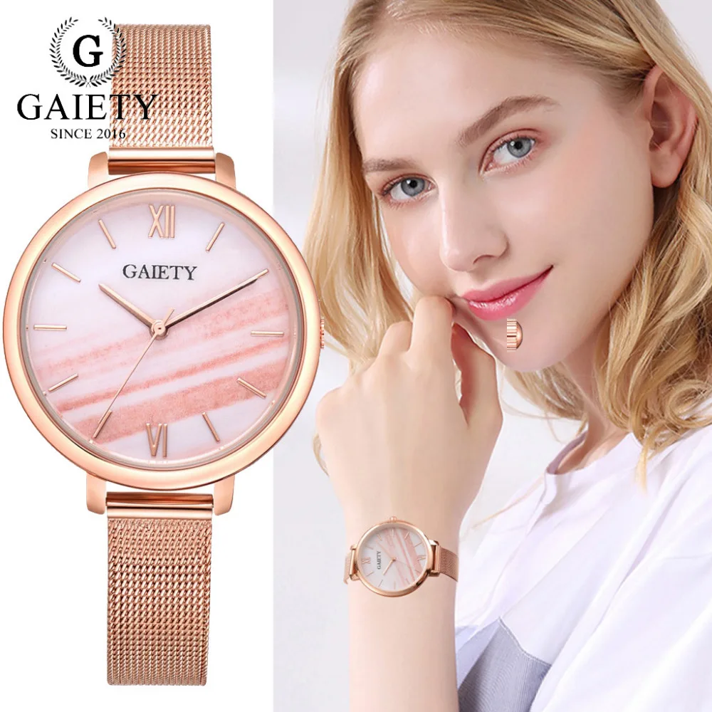 Производства марки Gaiety люксовый браслет часы для женщин розового золота Стразы