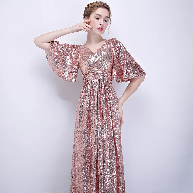 SSYFashion новое вечернее платье для банкета Простое розовое золото блестки