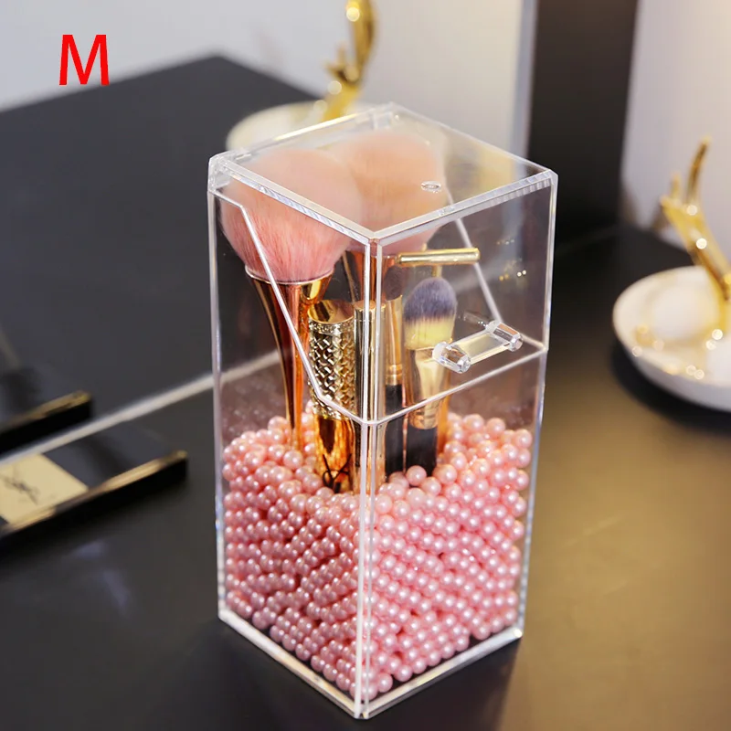 small with P pearls Акриловые кисти для макияжа, органайзер, контейнеры для хранения, шкатулка для украшений, акриловый Органайзер для макияжа, безопасный контейнер для хранения - Цвет: small with P pearls