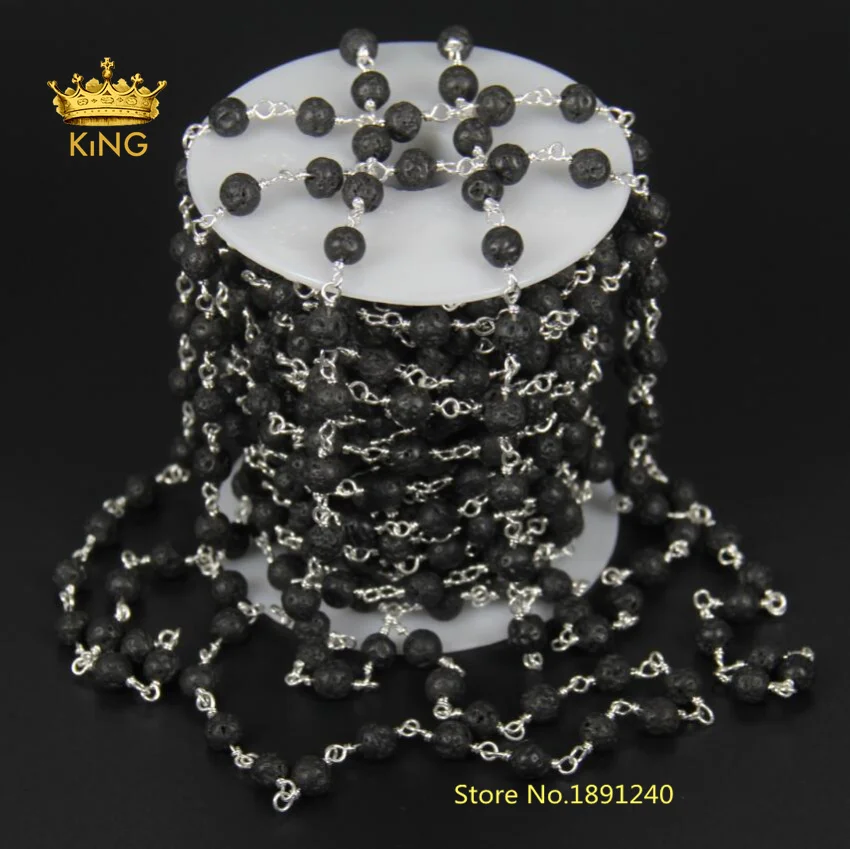 5 метров Посеребренная проволочная обернутая розам цепь черная круглая Лавовая