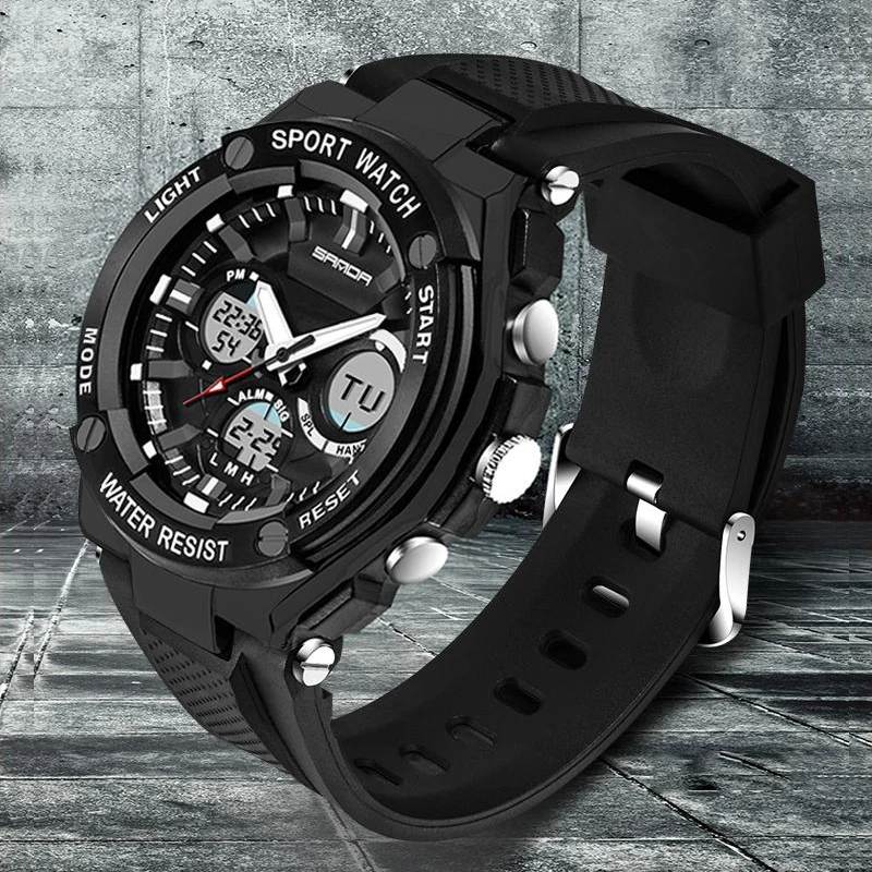 Часы мужские роскошные брендовые SANDA Led спортивные военные наручные часы 50 м