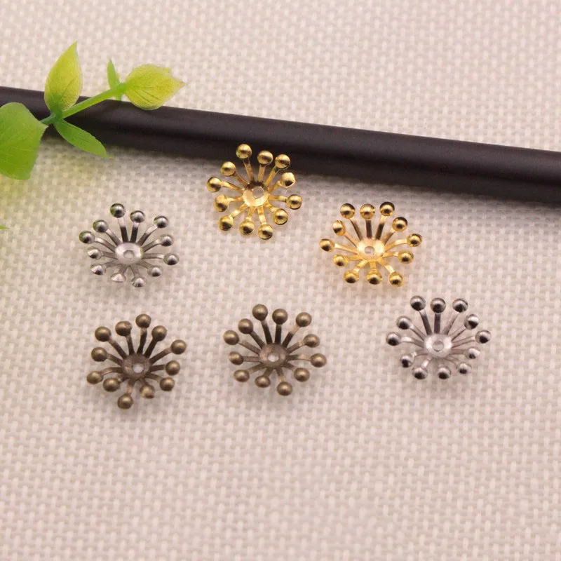 

100pcs/lot 15mm Gold/Rhodium/Antique Bronze Filigree Flower Bead Caps Connectors Charms End Beads Cap For Jewelry Making
