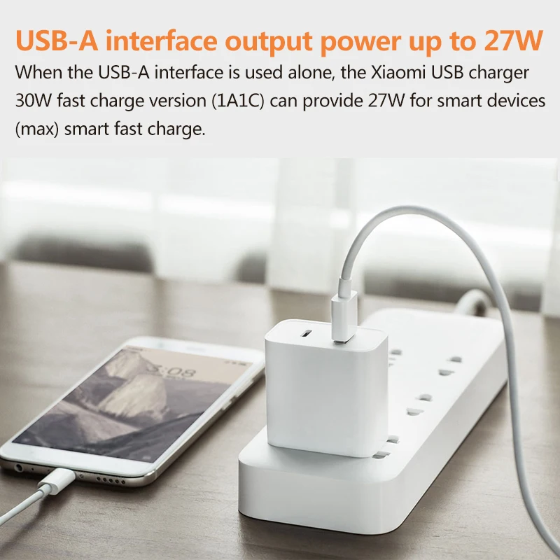 Оригинальное зарядное устройство USB Xiaomi 1A1C 30 Вт максимальная мощность умный