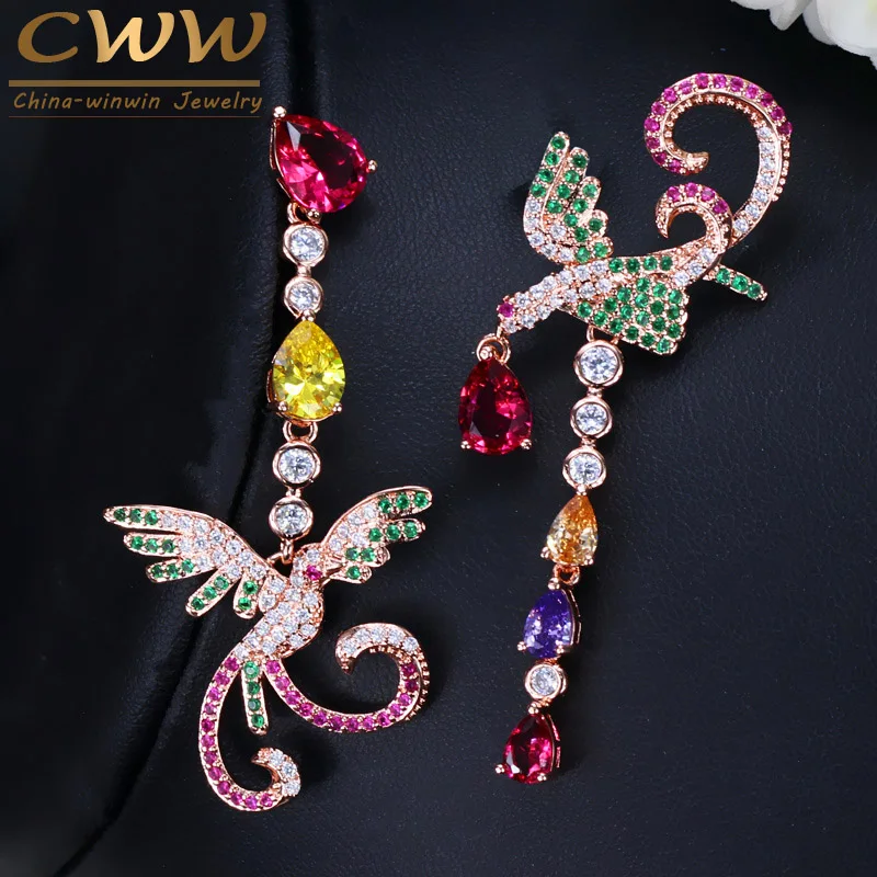 Женские длинные серьги подвески с фианитом розовое золото 585 пробы|dangling earrings for