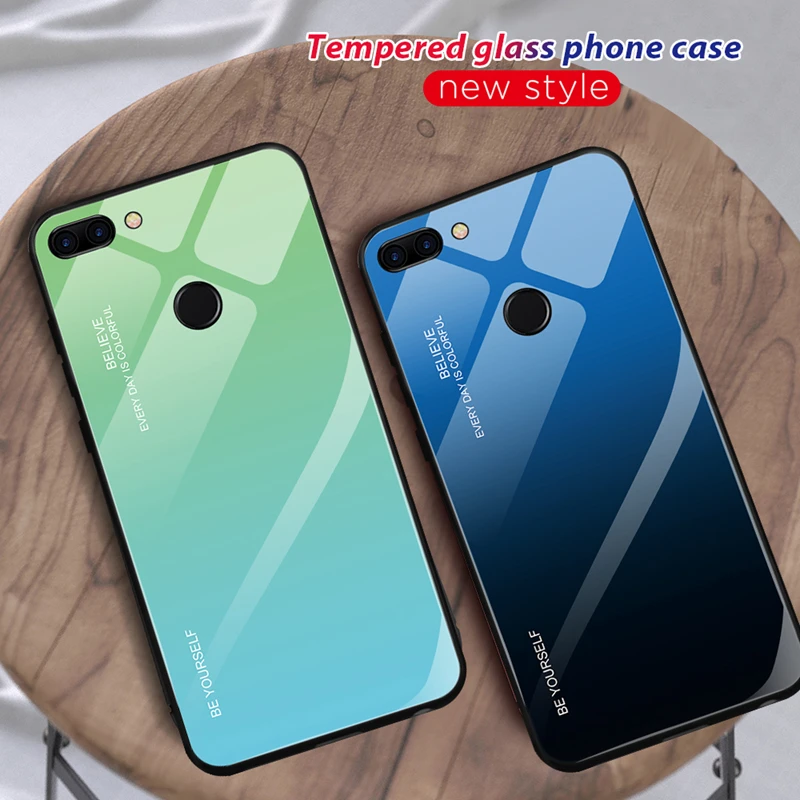 Gradient Aurora Case for Huawei P Smart 2019 FIG-LX1 FIG-LA1 Tempered Glass Back PSmart POT-LX3 POT-LX1 Colorful Cover |