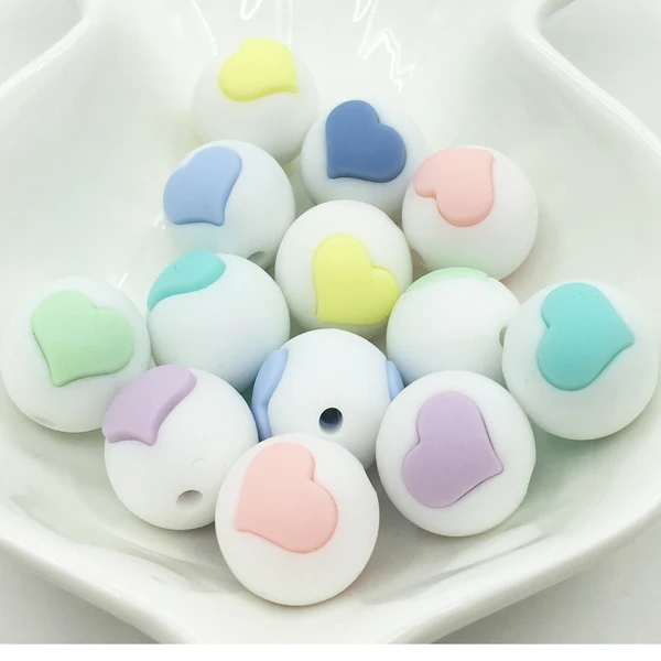 baby colors 20 шт силиконовые бусины в форме сердца 15 мм Экологичное Сенсорное ожерелье-прорезыватель пищевого класса Мама Кормящих DIY Ювелирные изделия Детские трофеи - Цвет: baby colors