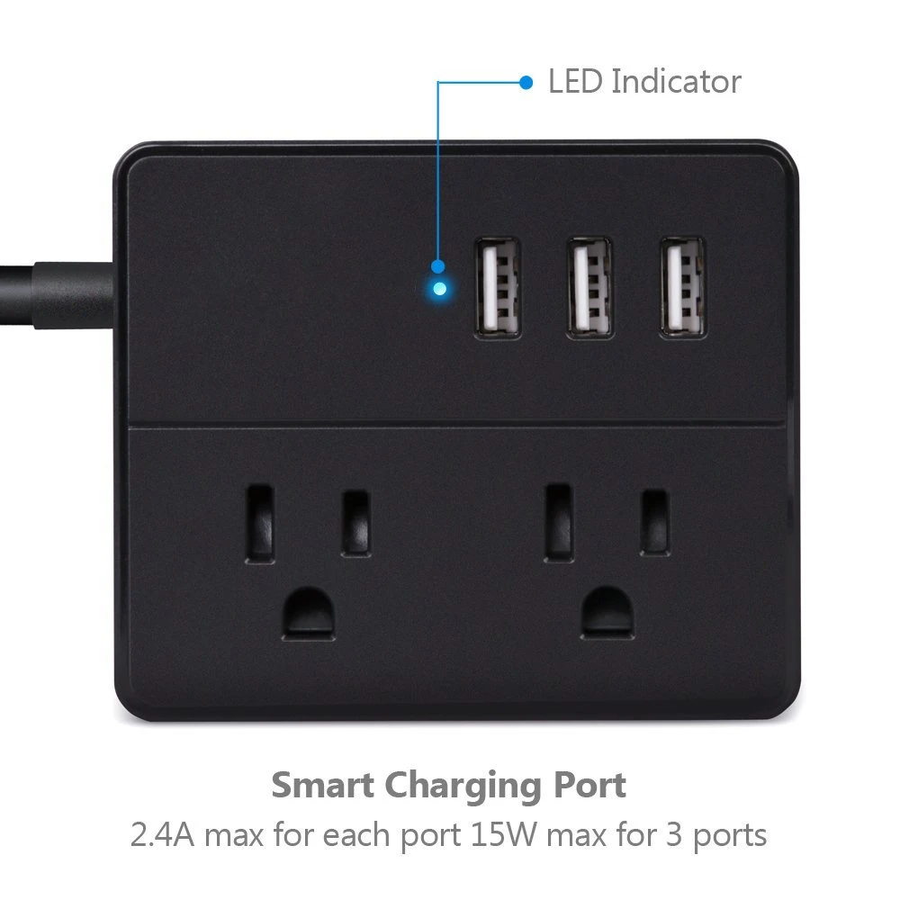 Мини-силовая лента с 3 USB 2 розетками настольная зарядная станция 3,94 фута удлинитель для круизных кораблей, путешествий, мульти разъем, удлинитель