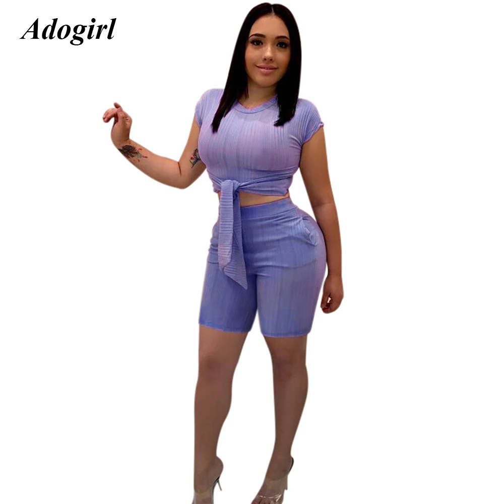Adogirl Повседневный хлопковый однотонный ребристый Женский комплект элегантный