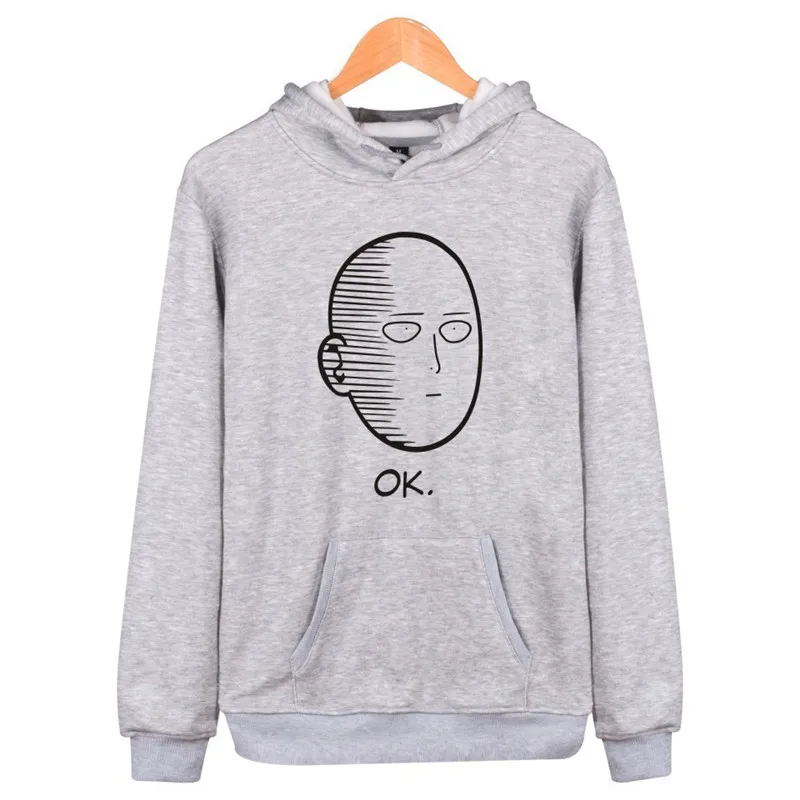 Женская и мужская унисекс толстовка с принтом One Punch Man OK, Повседневная Толстовка с длинным рукавом и рисунком аниме, толстовки с карманами - Цвет: gray