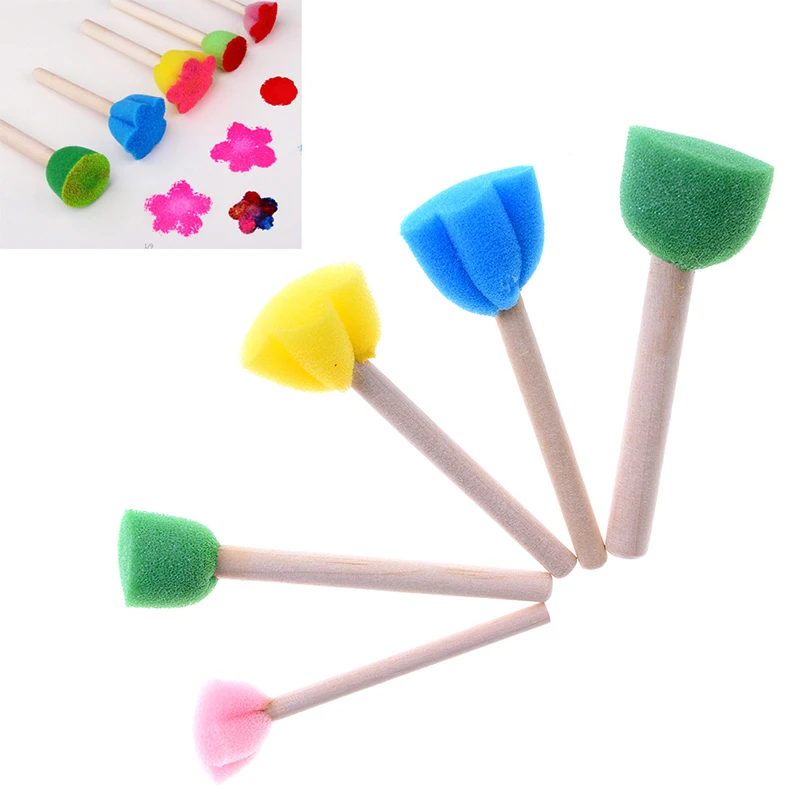 

2021 New 5Pcs/lot Colorful Creative Sponge Brush Children Art DIY Painting Tools Baby Funny Flower Pattern Drawing Toys Gift
