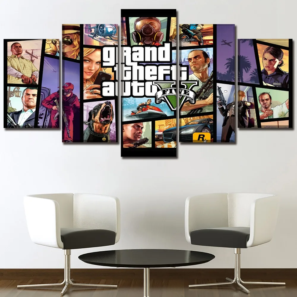 Декор для гостиной или спальни настенные картины в рамках 5 штук игра Grand Theft Auto V