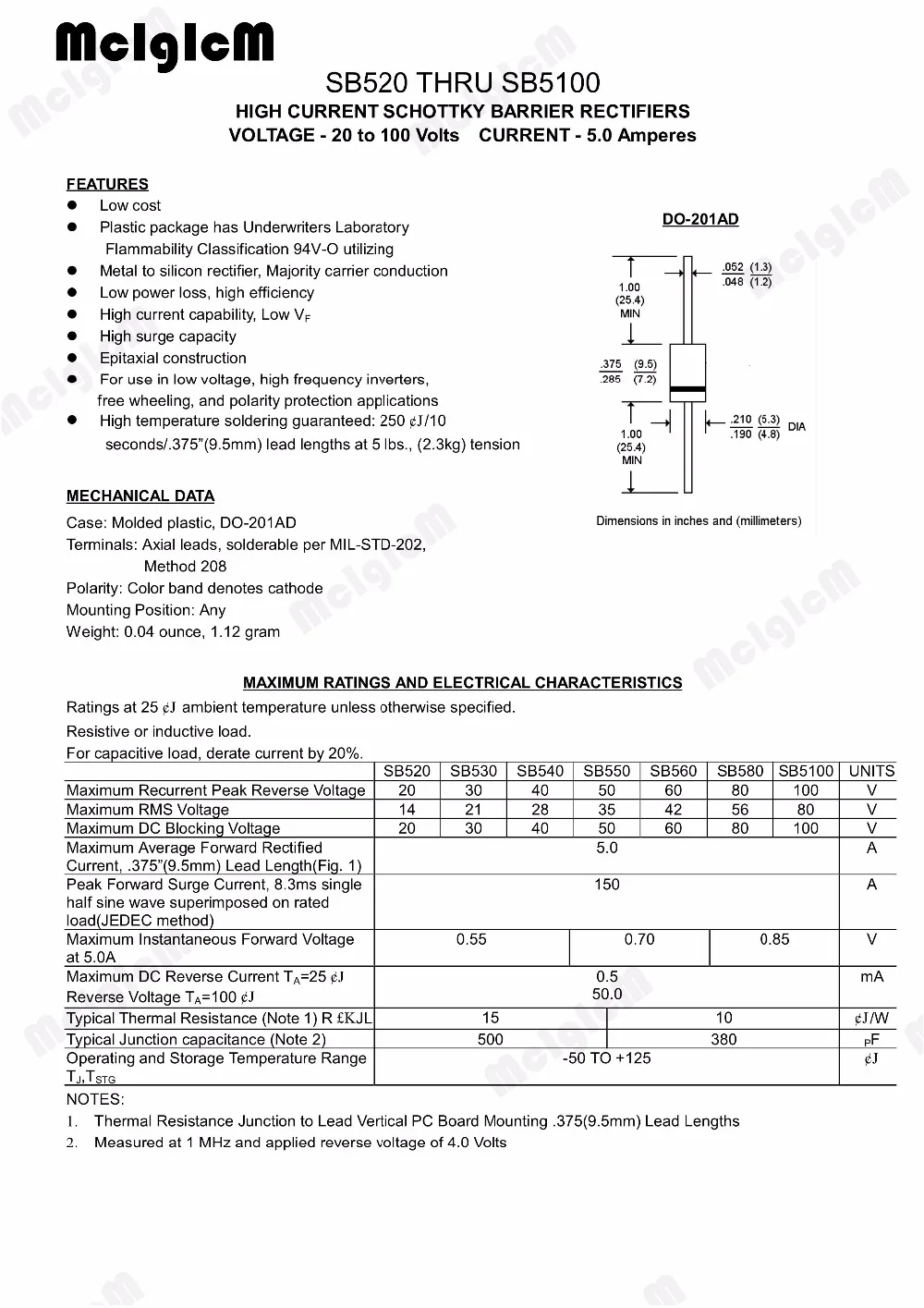 MCIGICM 1000PCS DO 27 5A 40V do 201ad диод Шоттки SB540|Диоды| |